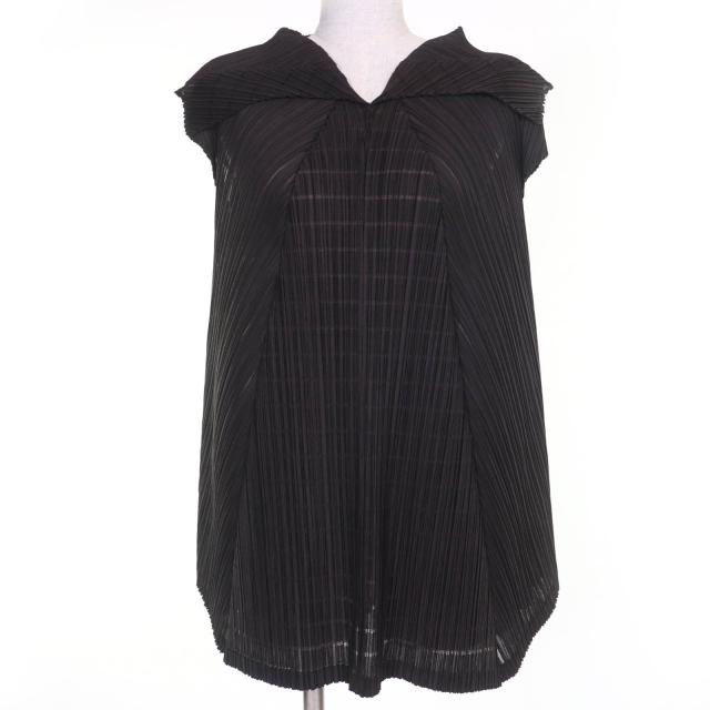 極美品☆PLEATS PLEASE プリーツプリーズ イッセイミヤケ PP01-JT623 切替デザイン Aライン チュニック ダークブラウン 3 正規品