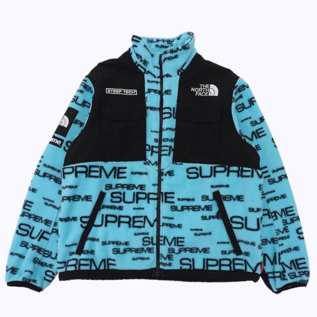 美品▲Supreme THE NORTH FACE シュプリーム ザ・ノースフェイス 21AW NA52101I ロゴ総柄 フリースジャケット ブルー SP 正規品 メンズ