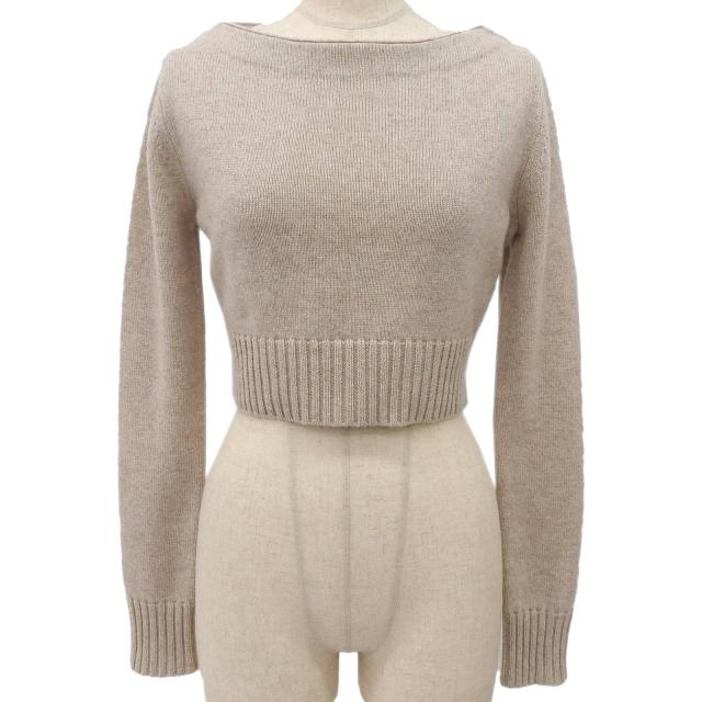 極美品▲Max Mara マックスマーラ 24AW 2421366062 ウール カシミヤ混 クロップド丈 ボートネック 長袖 ニット ベージュ XS 正規品