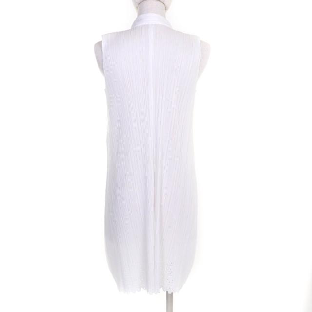 極美品★PLEATS PLEASE プリーツプリーズ イッセイミヤケ ハイネック フロントボタン 裾レース ノースリーブ ワンピース 白 3 正規品_2