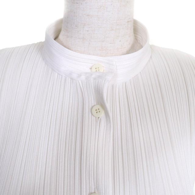 極美品★PLEATS PLEASE プリーツプリーズ イッセイミヤケ ハイネック フロントボタン 裾レース ノースリーブ ワンピース 白 3 正規品_3