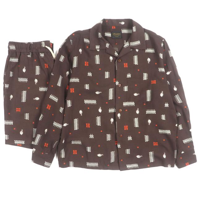 美品▼BY GLAD HAND バイグラッドハンド BYGH-22SS-07/09 YEAR BOOKS 総柄 長袖シャツ ショートパンツ セットアップ M 正規品 メンズ