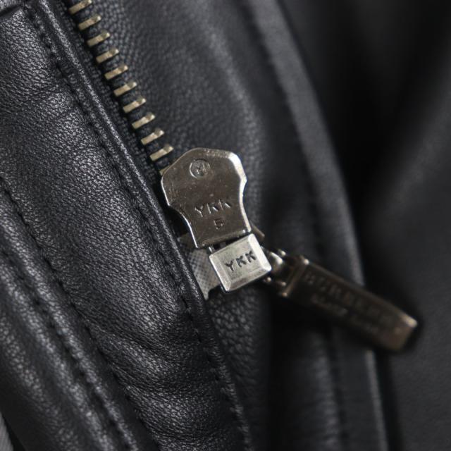 極美品▼バーバリーブラックレーベル ラムレザー フォックスファー・フード付き 裏地チェック柄 中綿入 コート ブラック L 正規品 メンズ_6