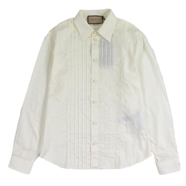 未使用品▼GUCCI グッチ 740694 コットン100% GGマーモント刺繍 ロングスリーブ 長袖シャツ アイボリー 40 イタリア製 正規品 メンズ