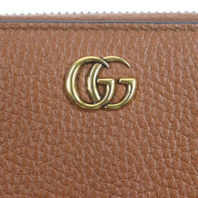 GUCCI グッチ バンブー GGロゴ ラウンドファスナー 長財布 本革 茶