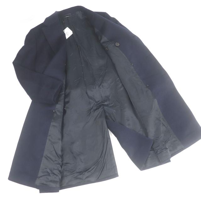 未使用品□HERMES エルメス 19AW カシミヤ100％ ランウェイ着用 ドラゴンボタン ラムレザー使用 ダブル チェスターコート マリン 52 伊製_2