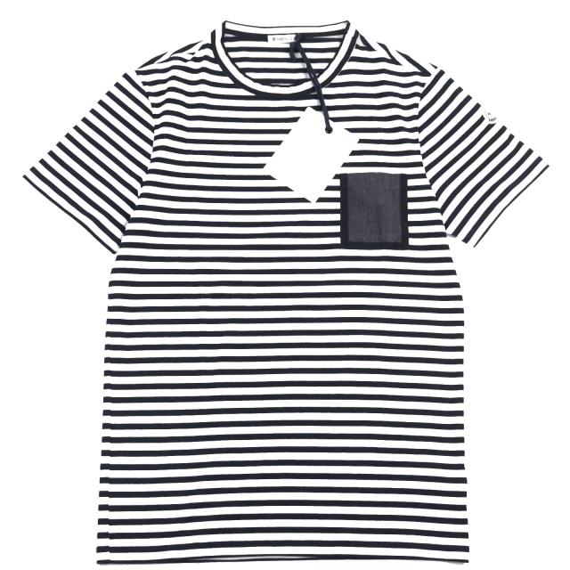 未使用品▲MONCLER モンクレール コットン100％ 胸ポケット付き ボーダー 半袖Ｔシャツ ホワイト ネイビー XS イタリア製 正規品 メンズ