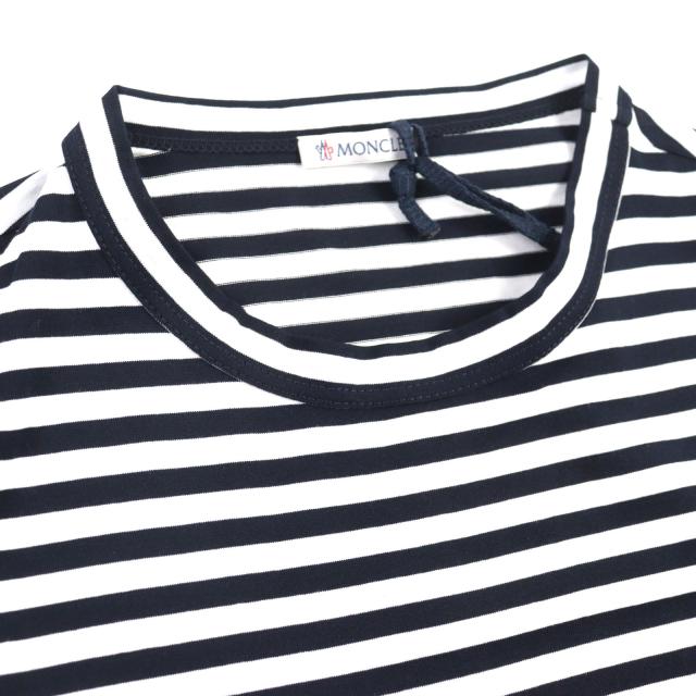 未使用品▲MONCLER モンクレール コットン100％ 胸ポケット付き ボーダー 半袖Ｔシャツ ホワイト ネイビー XS イタリア製 正規品 メンズ_2