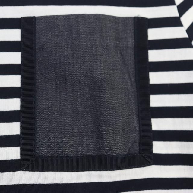 未使用品▲MONCLER モンクレール コットン100％ 胸ポケット付き ボーダー 半袖Ｔシャツ ホワイト ネイビー XS イタリア製 正規品 メンズ_3