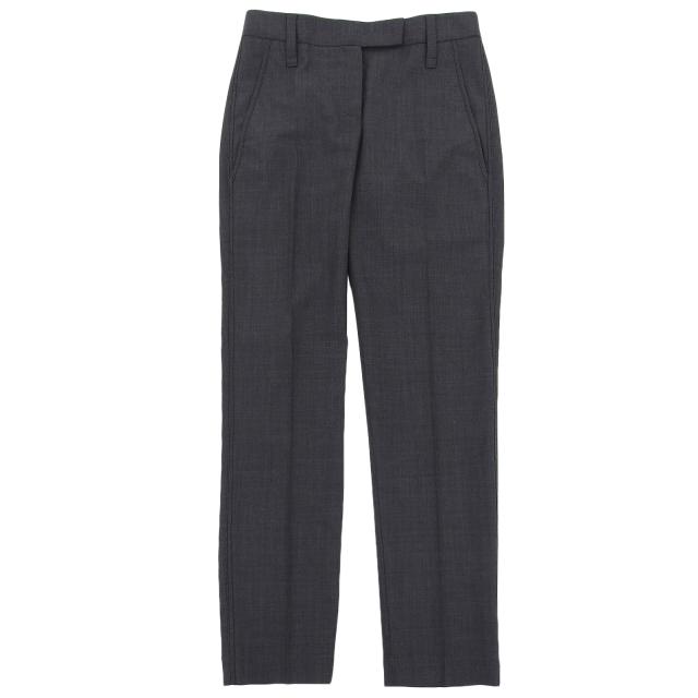 極美品▲Brunello Cucinelli ブルネロクチネリ バージンウール センタープレス サイドライン パンツ グレー 36 イタリア製 レディース