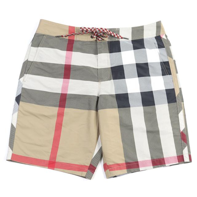 極美品○BURBERRY バーバリー 8022647 ティッシ期 ノバチェック スイムショーツ ショートパンツ ベージュ系 M 正規品　メンズ