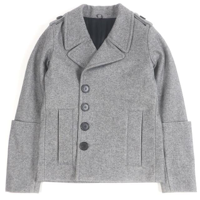 美品□Dior HOMME ディオールオム ウール100％ エディ期 エポレット付き ピーコート ジャケット グレー 40 イタリア製 正規品 メンズ