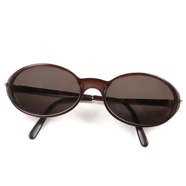 極美品○Cartier カルティエ ヴィンテージ 2Cデコール ロゴ刻印 オーバルシェイプ サングラス クリアブラウン シルバー 53□18 メンズ