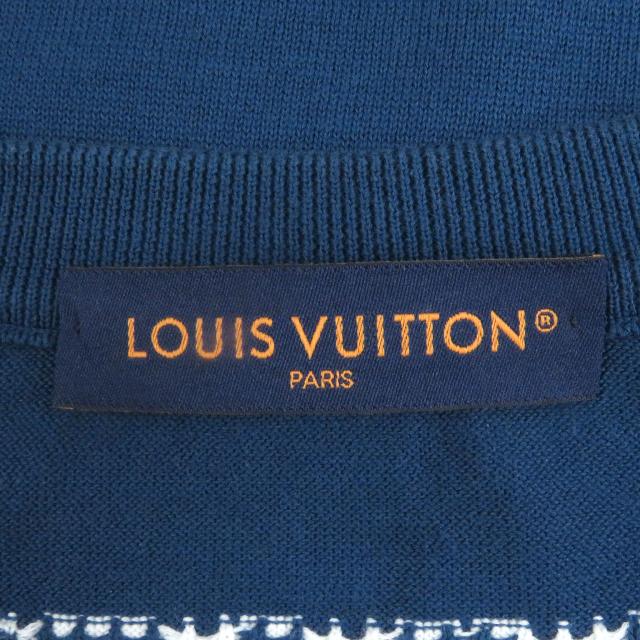 極美品□LOUIS VUITTON ルイヴィトン 2024年製 コットン100％ フロントロゴ ショートスリーブ 半袖ニット ブルー XL イタリア製 正規品 メンズ 極美品□LOUIS VUITTON ルイヴィトン 2024年製 コットン100％ フロント