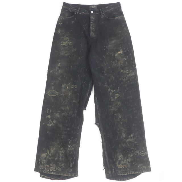 未使用品□BALENCIAGA バレンシアガ 24SS 745248 スーパーデストロイデニムパンツ ダメージジーンズ ブラック S イタリア製 正規品