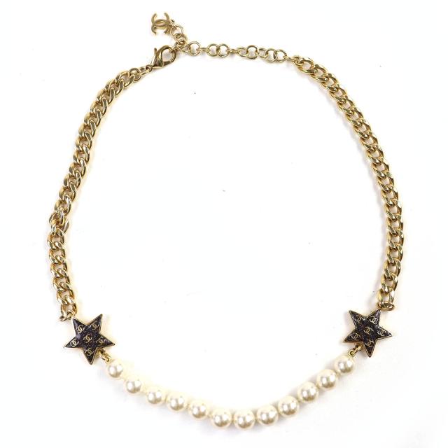 美品△CHANEL シャネル C24C ココマーク はやりっ子 星 ラメ パール チョー鉄道車両 首飾り 付属品 ゴールド 白いこと 伊製 レディース