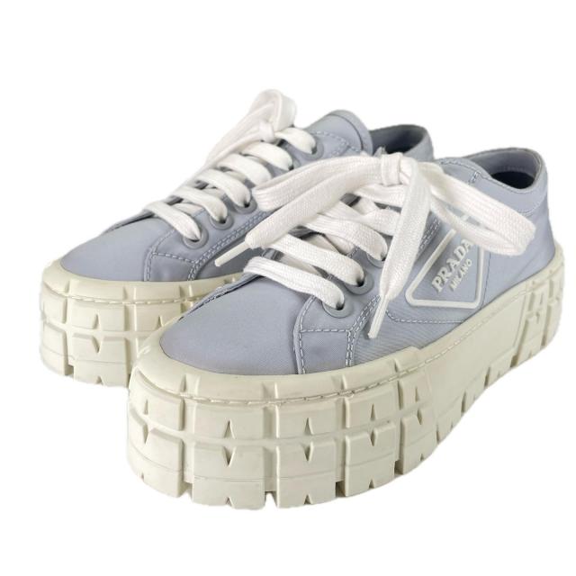 美品▲PRADA プラダ 1E260M Re-Nylon ダブルホイール トライアングルロゴ スニーカー ブルー 35.5 保存袋付き イタリア製 レディース