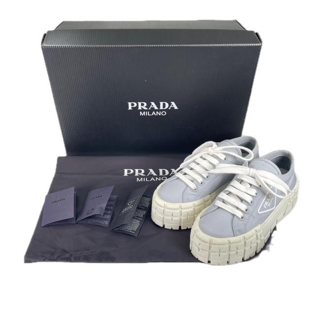 美品▲PRADA プラダ 1E260M Re-Nylon ダブルホイール トライアングルロゴ スニーカー ブルー 35.5 保存袋付き イタリア製 レディース_1