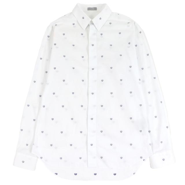 良品□DIOR ディオール オム 013C502A5451 コットン100％ CDロゴ総柄 オックスフォードシャツ 長袖シャツ ホワイト 40 イタリア製 正規品