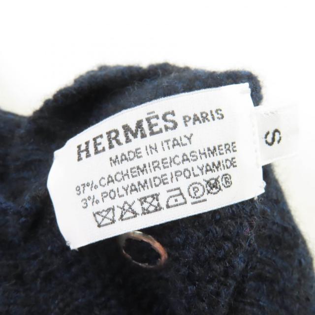 未使用品☆HERMES エルメス カシミヤ シルバー金具 セリエ金具 ニットグローブ 手袋 ネイビー S 箱付き イタリア製 レディース_7