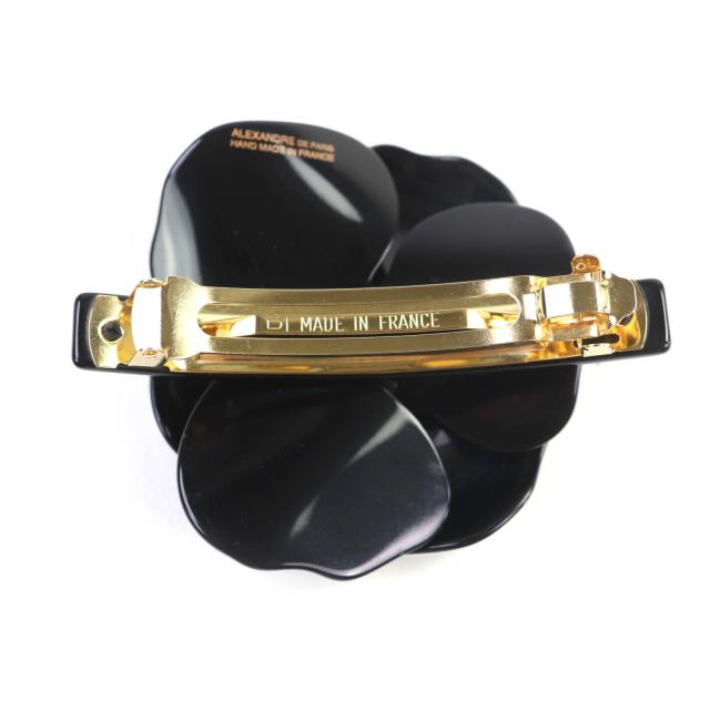 極美品★ALEXANDRE DE PARIS アレクサンドル ドゥ パリ カメリア ビジュー付 レースプリント バレッタ ホワイト ブラック フランス製_1