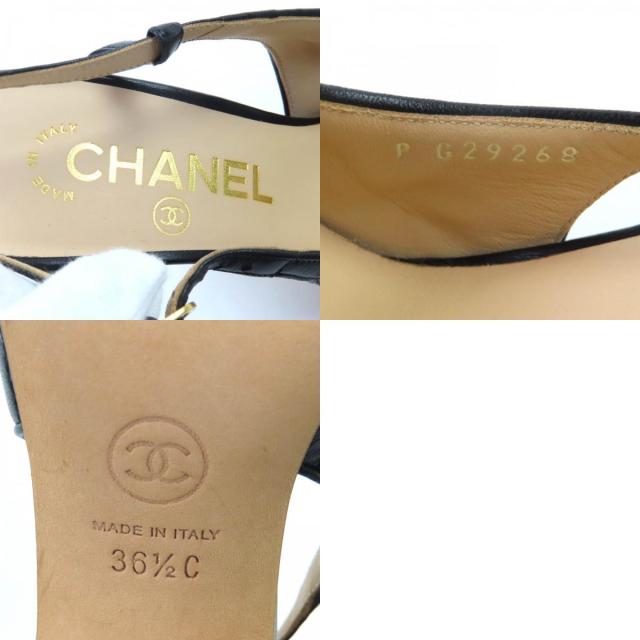 極美品★CHANEL シャネル G29268 ココマーク金具付 マトラッセ アンクルストラップ レザー パンプス ブラック 36.5 イタリア製 レディース_9