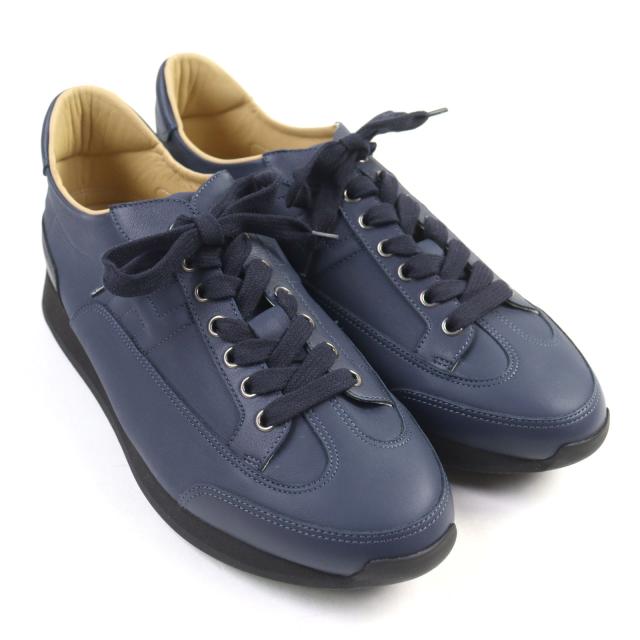 極美品○HERMES エルメス クイック レザー Hロゴ ロゴ刻印 バイカラー レースアップ スニーカー ネイビー 42 箱・保存袋付き 伊製 メンズ 極美品○HERMES エルメス クイック レザー Hロゴ ロゴ刻印 バイカラー