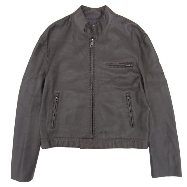 未使用品▲BALLANTYNE バランタイン ラムスキン ダブルジップ シングルライダース レザージャケット ブラウン 50 イタリア製 メンズ