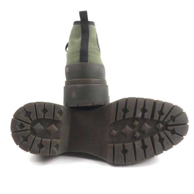 エルメスメンズスニーカー26.5ショートブーツ　キャンパスレザーHカーキグリーン エルメスメンズスニーカー26.5ショートブーツキャンパスレザーHカーキ