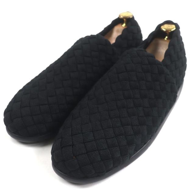 極美品▼ボッテガヴェネタ 667227 PLAT プラット ファブリック イントレチャート 2WAY サンダル スリッポン ブラック 39 保存袋付 メンズ