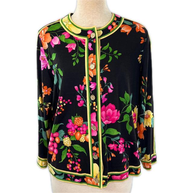 レオナールファッション　ウール　シルク　カーディガン ニット　花柄 LEONARD レオナール 花柄 シルク カーディガン 極美品△LEONARD