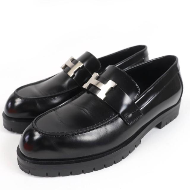 美品☆HERMES エルメス レザー モカシン フォーブル コンスタンス ローファー シルバー金具 ブラック 35 伊製 レディース 定価236500円