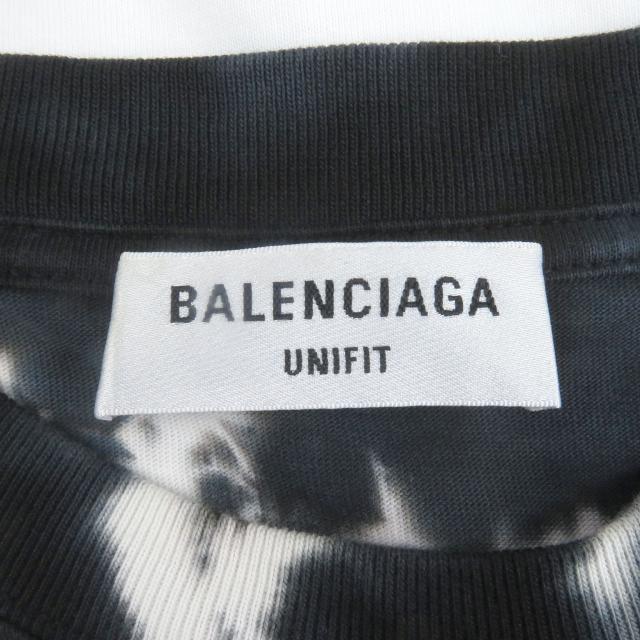 極美品□BALENCIAGA バレンシアガ 684155 タイダイ柄 クラックロゴプリント オーバーサイズ 半袖Ｔシャツ ホワイト ブラック XS 正規品_4