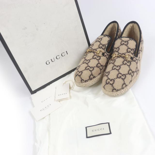 未使用品□GUCCI グッチ ムートン GGロゴ総柄 ホースビット ムートンライニング スリッポン ベージュ 11 保存袋付き イタリア製 メンズ_1