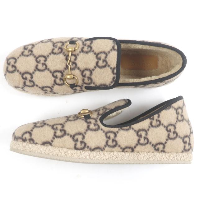 未使用品□GUCCI グッチ ムートン GGロゴ総柄 ホースビット ムートンライニング スリッポン ベージュ 11 保存袋付き イタリア製 メンズ_3