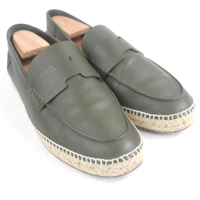 美品□HERMES エルメス 21SS 型番 211886 トリップ レザー Hロゴモチーフ エスパドリーユ モカシン カーキ 41 保存袋付き メンズ_2