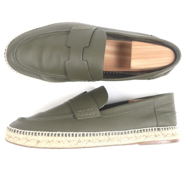 美品□HERMES エルメス 21SS 型番 211886 トリップ レザー Hロゴモチーフ エスパドリーユ モカシン カーキ 41 保存袋付き メンズ_3
