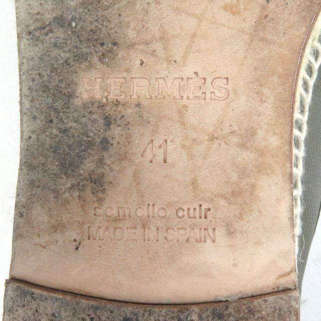美品□HERMES エルメス 21SS 型番 211886 トリップ レザー Hロゴモチーフ エスパドリーユ モカシン カーキ 41 保存袋付き メンズ_9