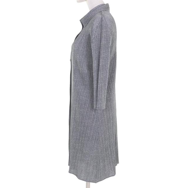 極美品◇PLEATS PLEASE プリーツプリーズ イッセイミヤケ PP01-JT108 ひざ丈 長袖シャツ ワンピース グレー 3 日本製 正規品 レディース_1