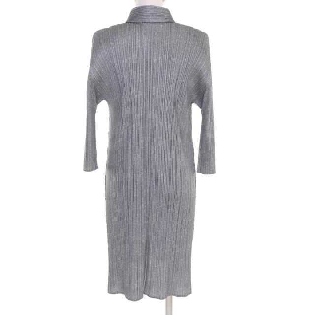 極美品◇PLEATS PLEASE プリーツプリーズ イッセイミヤケ PP01-JT108 ひざ丈 長袖シャツ ワンピース グレー 3 日本製 正規品 レディース_2