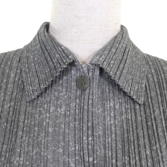 極美品◇PLEATS PLEASE プリーツプリーズ イッセイミヤケ PP01-JT108 ひざ丈 長袖シャツ ワンピース グレー 3 日本製 正規品 レディース_3