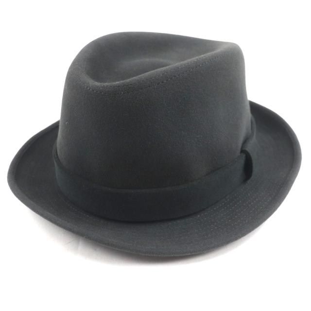 美品▼HERMES エルメス ウール100% ラビットフェルト リボン付き 中折れ帽子 ハット ダークグレー 57 イタリア製 正規品 メンズ