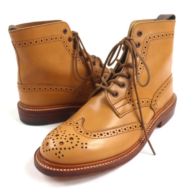 未使用品▼トリッカーズ MALTON モールトン レザー ウィングチップ メダリオン レースアップ ショートブーツ ブラウン UK6 24.5cm メンズ