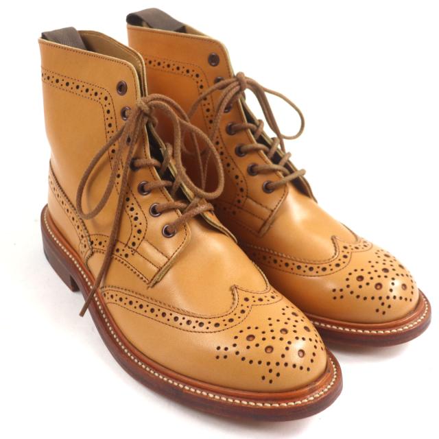 未使用品▼トリッカーズ MALTON モールトン レザー ウィングチップ メダリオン レースアップ ショートブーツ ブラウン UK6 24.5cm メンズ