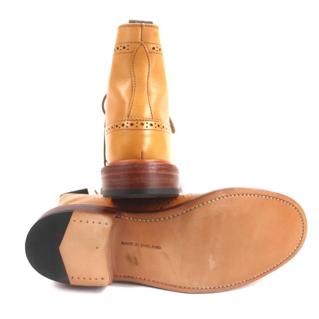 未使用品▼トリッカーズ MALTON モールトン レザー ウィングチップ メダリオン レースアップ ショートブーツ ブラウン UK6 24.5cm メンズ