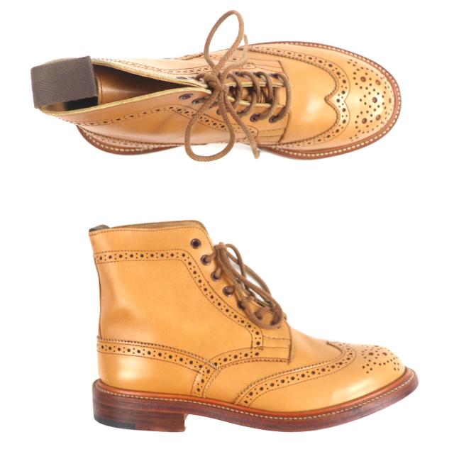 未使用品▼トリッカーズ MALTON モールトン レザー ウィングチップ メダリオン レースアップ ショートブーツ ブラウン UK6 24.5cm メンズ