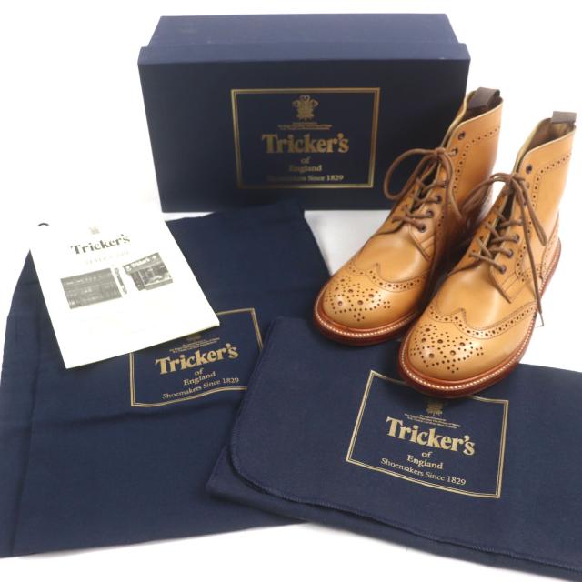 未使用品▼トリッカーズ MALTON モールトン レザー ウィングチップ メダリオン レースアップ ショートブーツ ブラウン UK6 24.5cm メンズ