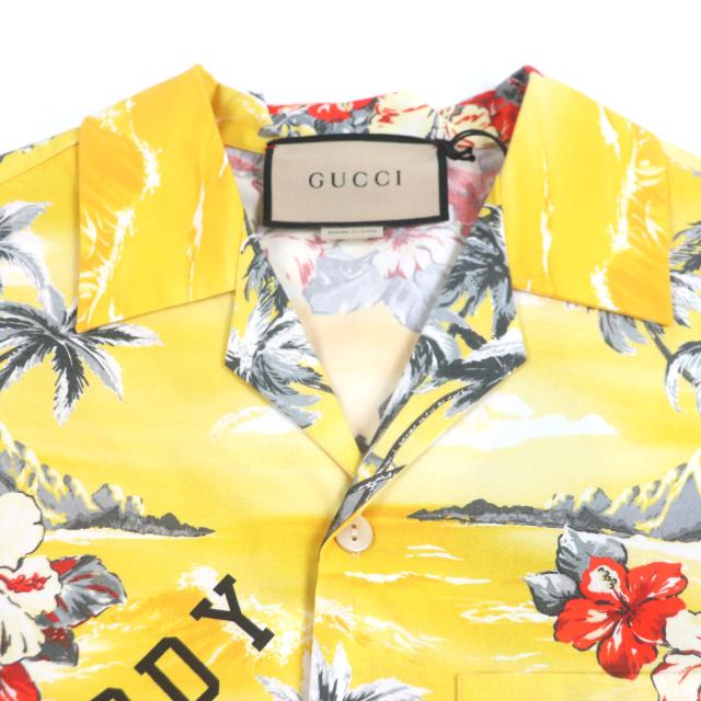 未使用品▼GUCCI グッチ 22AW 694124 コットン ハイビスカス ショートスリーブ 半袖 ボウリングシャツ イエロー 44 伊製 正規品 メンズ_1