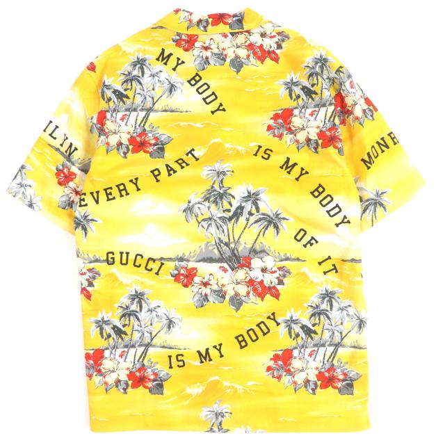 未使用品▼GUCCI グッチ 22AW 694124 コットン ハイビスカス ショートスリーブ 半袖 ボウリングシャツ イエロー 44 伊製 正規品 メンズ_2