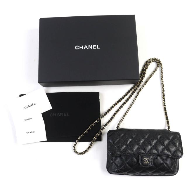 極美品△CHANEL シャネル ココマーク キャビアスキン チェーン